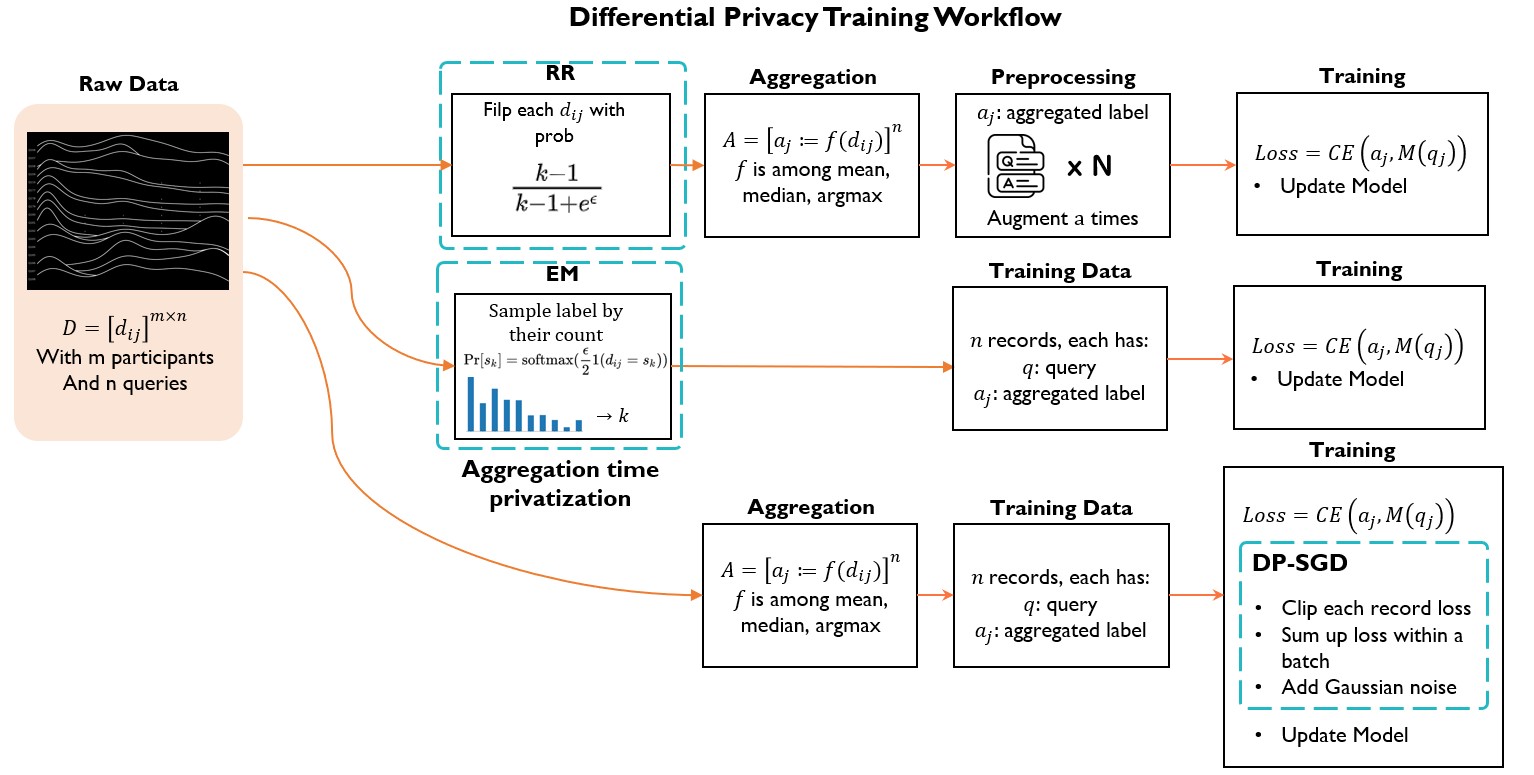 Differential privacy training workflow for preference alignment on survey-derived data